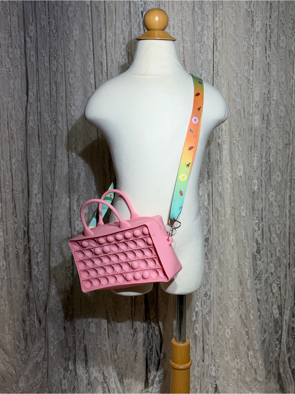 Pink Pop-It Tote Bag with Rainbow Strap